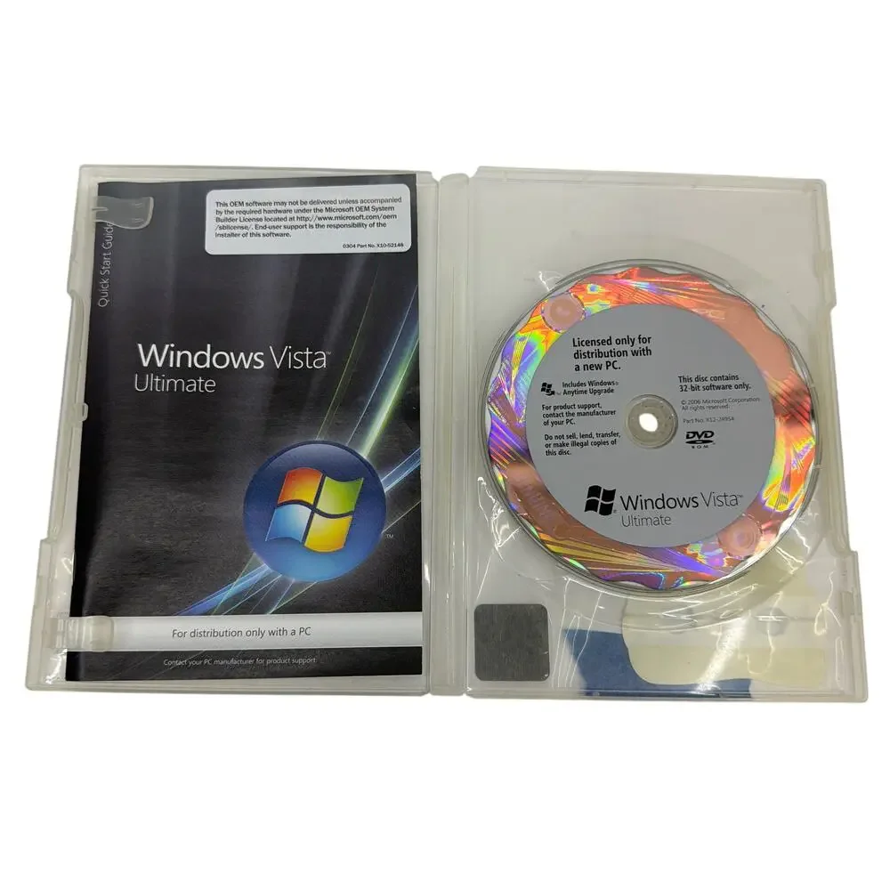 Microsoft Windows Vista Ultimate 32-bit OEM DVD with COA Product Key and Manual